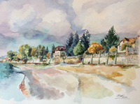 Verőce Dunapart akvarell